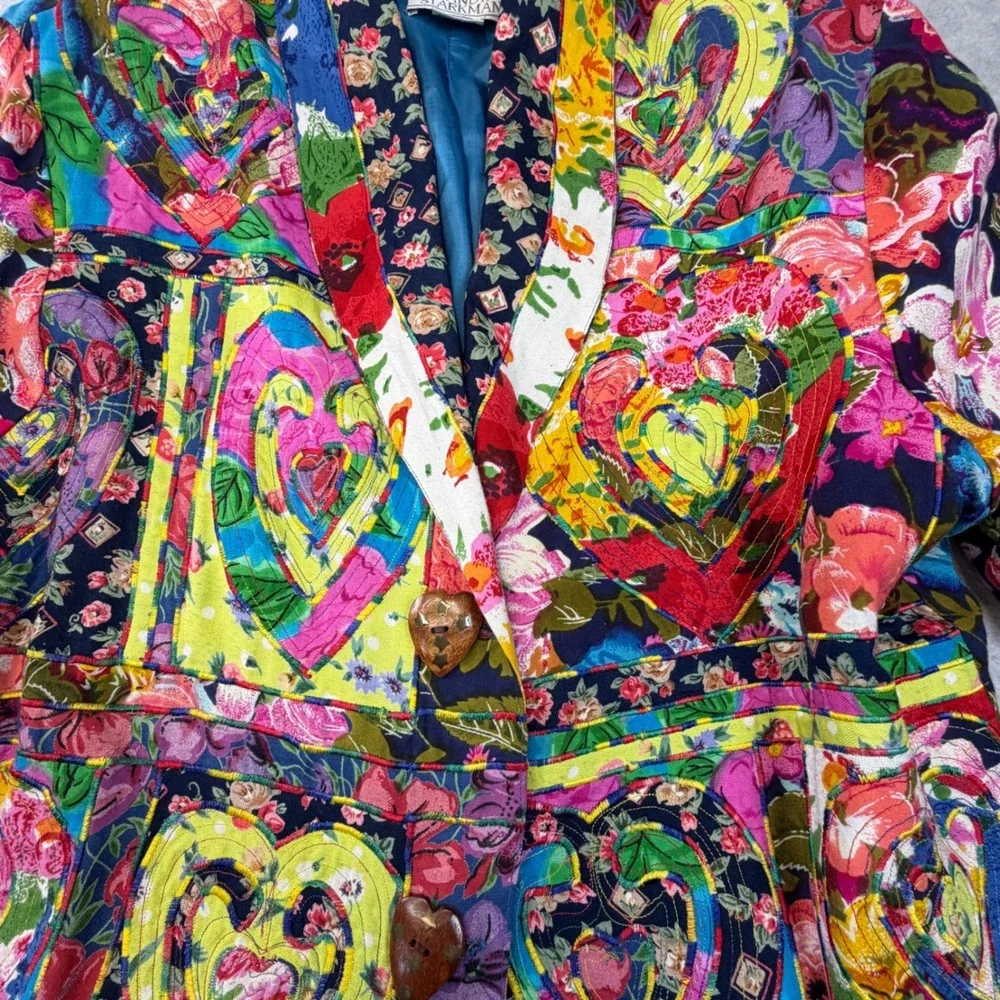Sandy Starkman Art Jacket M Quilted Patchwork Hearts Floral Rayon Boho VTG - Picture 16 of 16